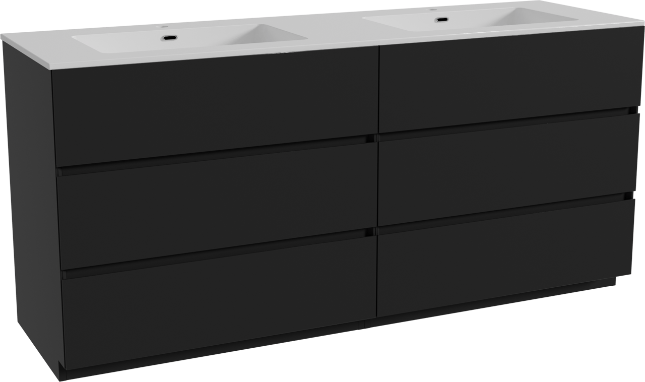 Storke Edge meuble salle de bains à poser 170 x 52 cm noir mat avec Diva double vasque en marbre composite blanc brillant