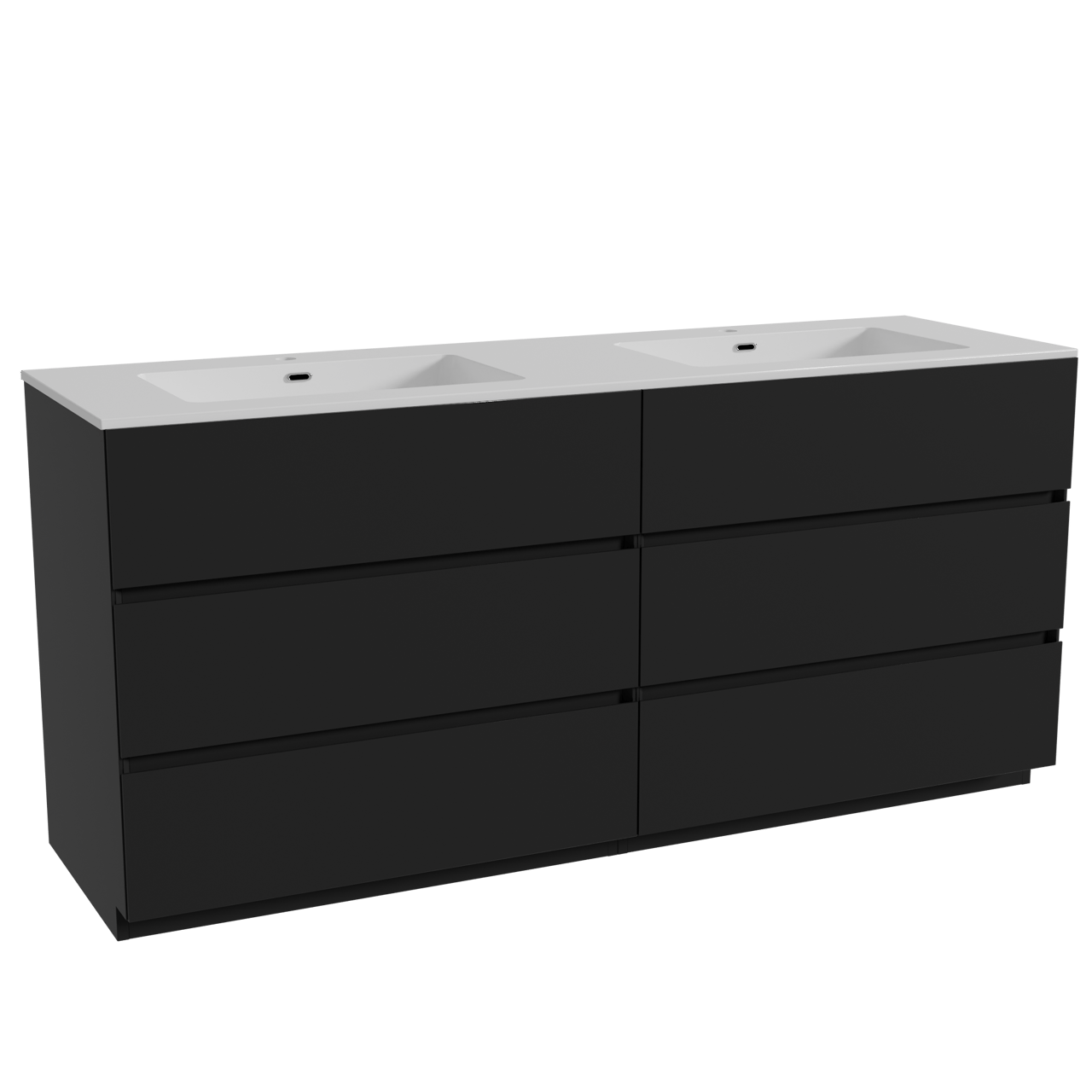 Storke Edge meuble salle de bains à poser 170 x 52 cm noir mat avec Diva double vasque en marbre composite blanc brillant