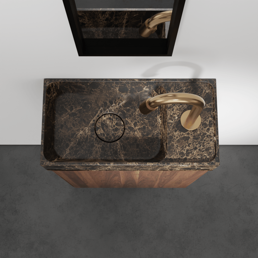 Balmani Mitra zwevend toiletmeubel 42 x 21 cm amerikaanse notelaar met Dama wastafel in Dark Emperador marmer