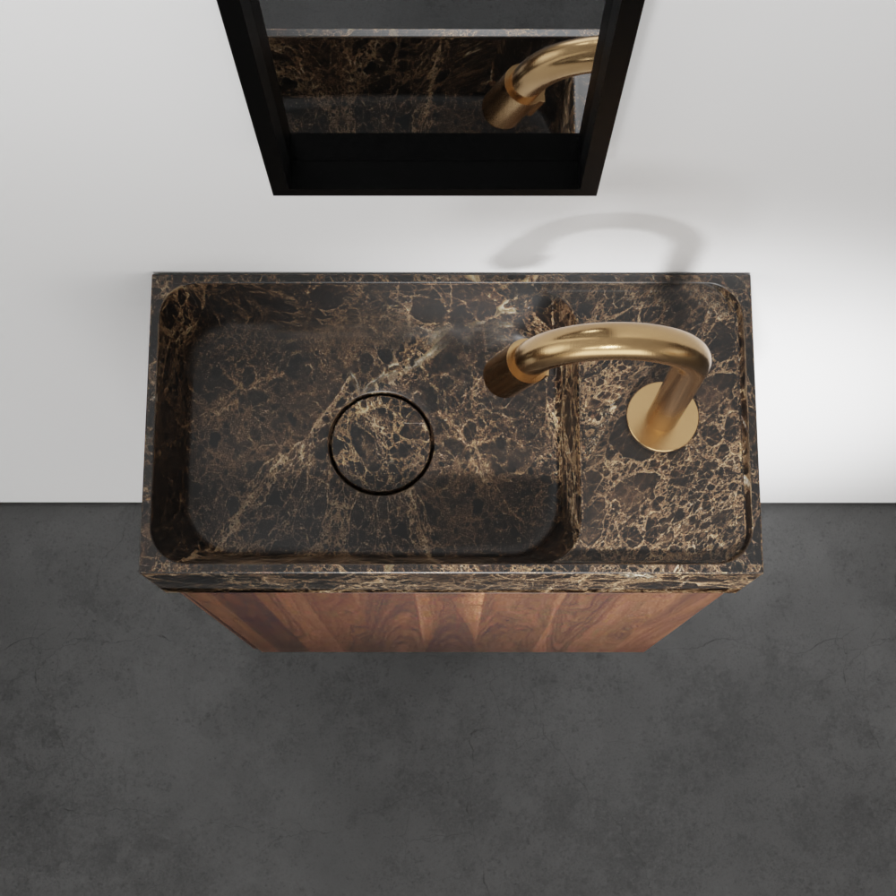 Balmani Mitra zwevend toiletmeubel 42 x 21 cm amerikaanse notelaar met Dama wastafel in Dark Emperador marmer