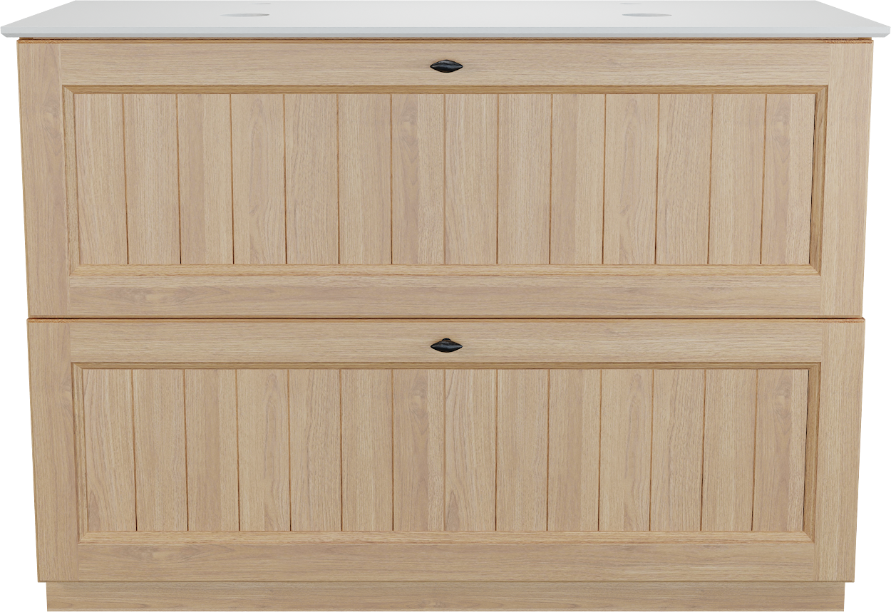 Balmani Lemon staand badkamermeubel 120 x 55 cm, fineer natuur eik met Facetta dubbel tablet in mat wit