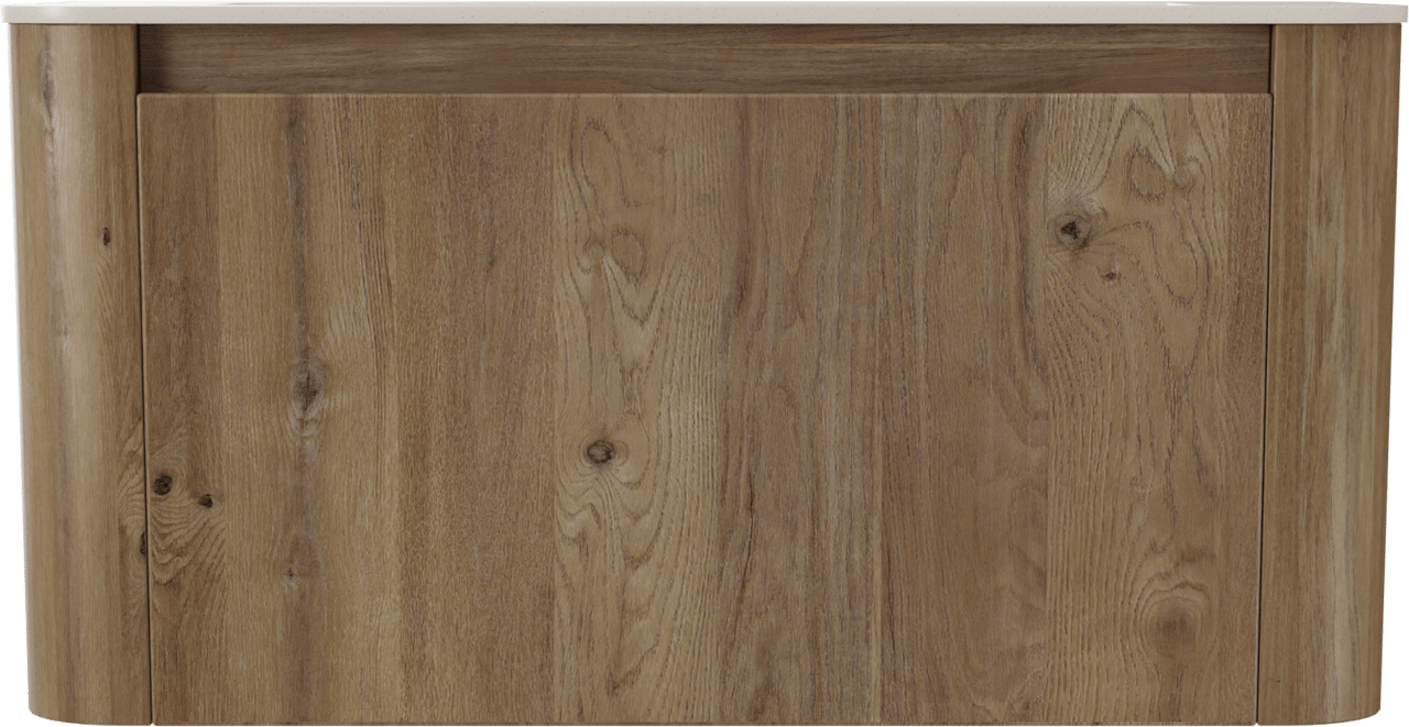 Storke Soft meuble salle de bains suspendu 100 x 46 cm chêne brut avec Mata Soft plan simple en Solid Surface beige granite