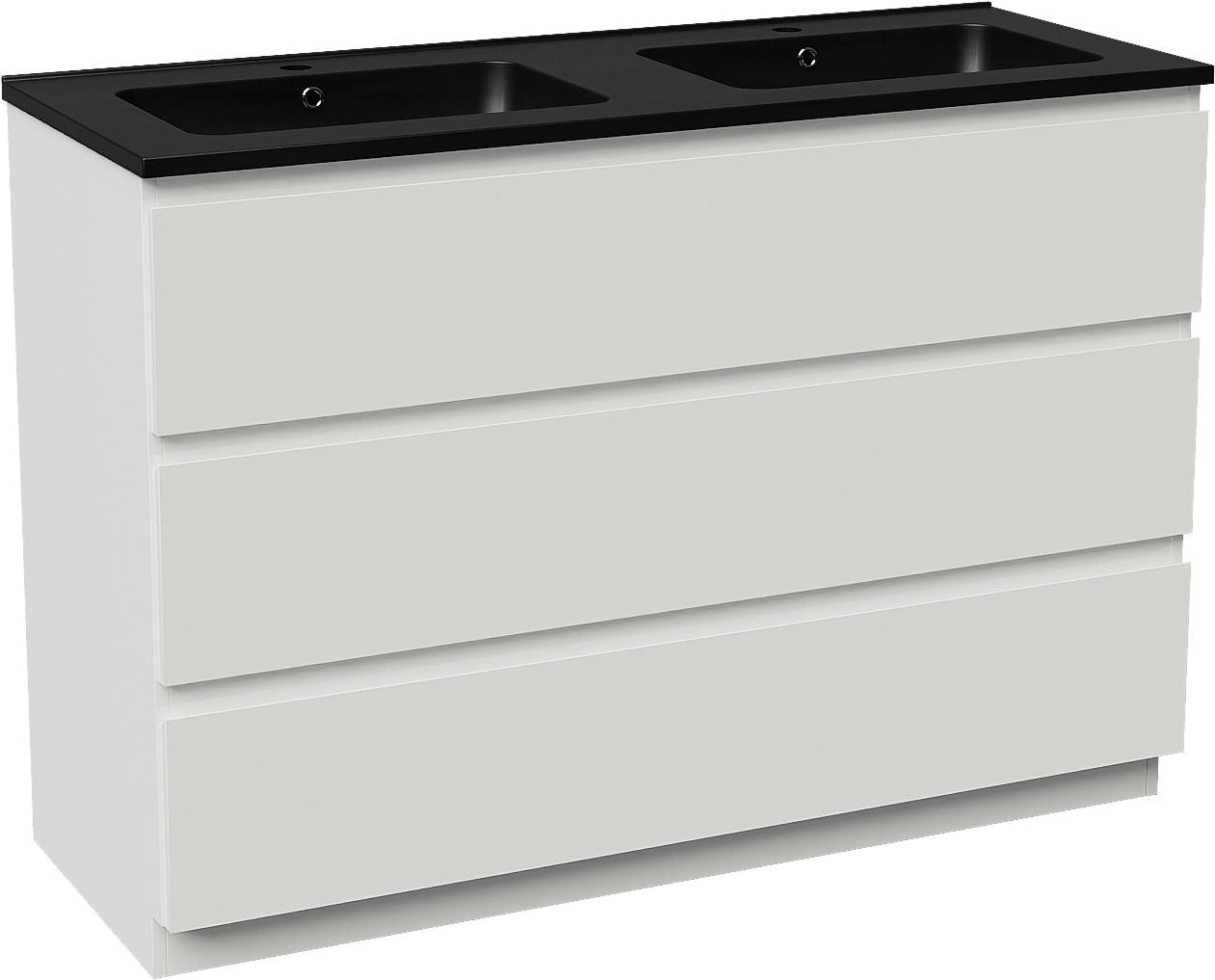Linie Lado meuble salle de bains à poser 120 x 46 cm blanc mat avec Vano double vasque en marbre composite noir mat
