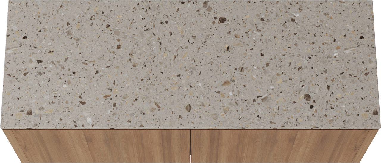 Balmani Eclips meuble salle de bains suspendu 150 x 55 cm Teck avec Stretto tablette simple ou double en Terrazzo greige