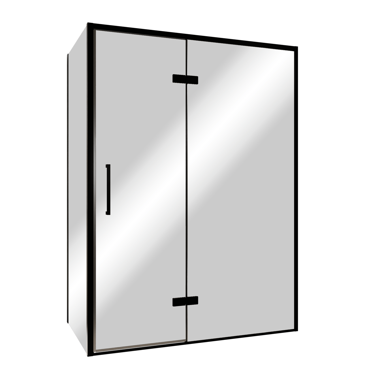 Balmani Senses Design douche en coin avec porte pivotante à droite et paroi latérale fixe, 140 x 90 cm, Miroir Reflex, Profil noir, coating inclus