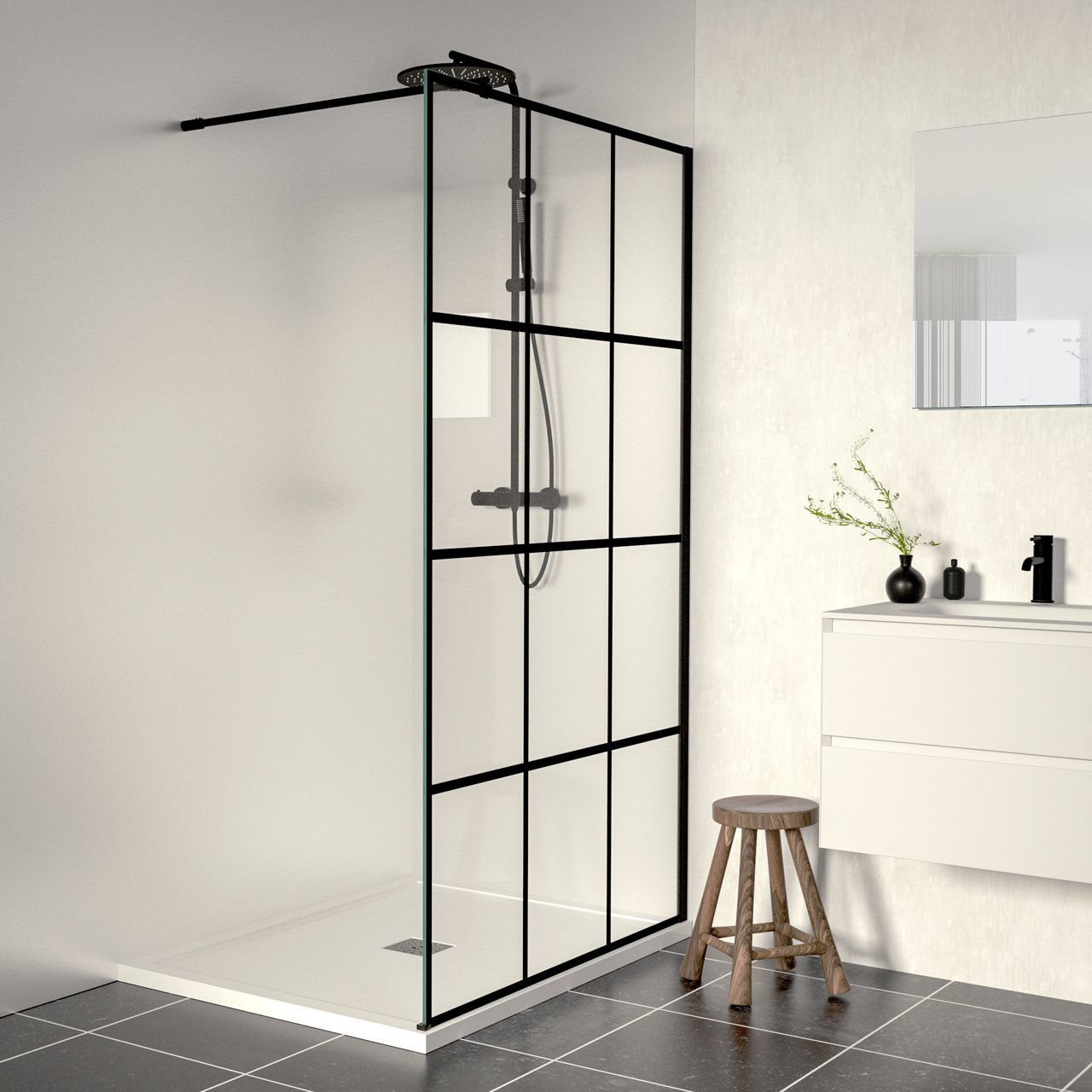 Linie Walk-In Walk-In Dusche: 120 x 200 cm, Square Glas, Schwarzes Profil, matt
