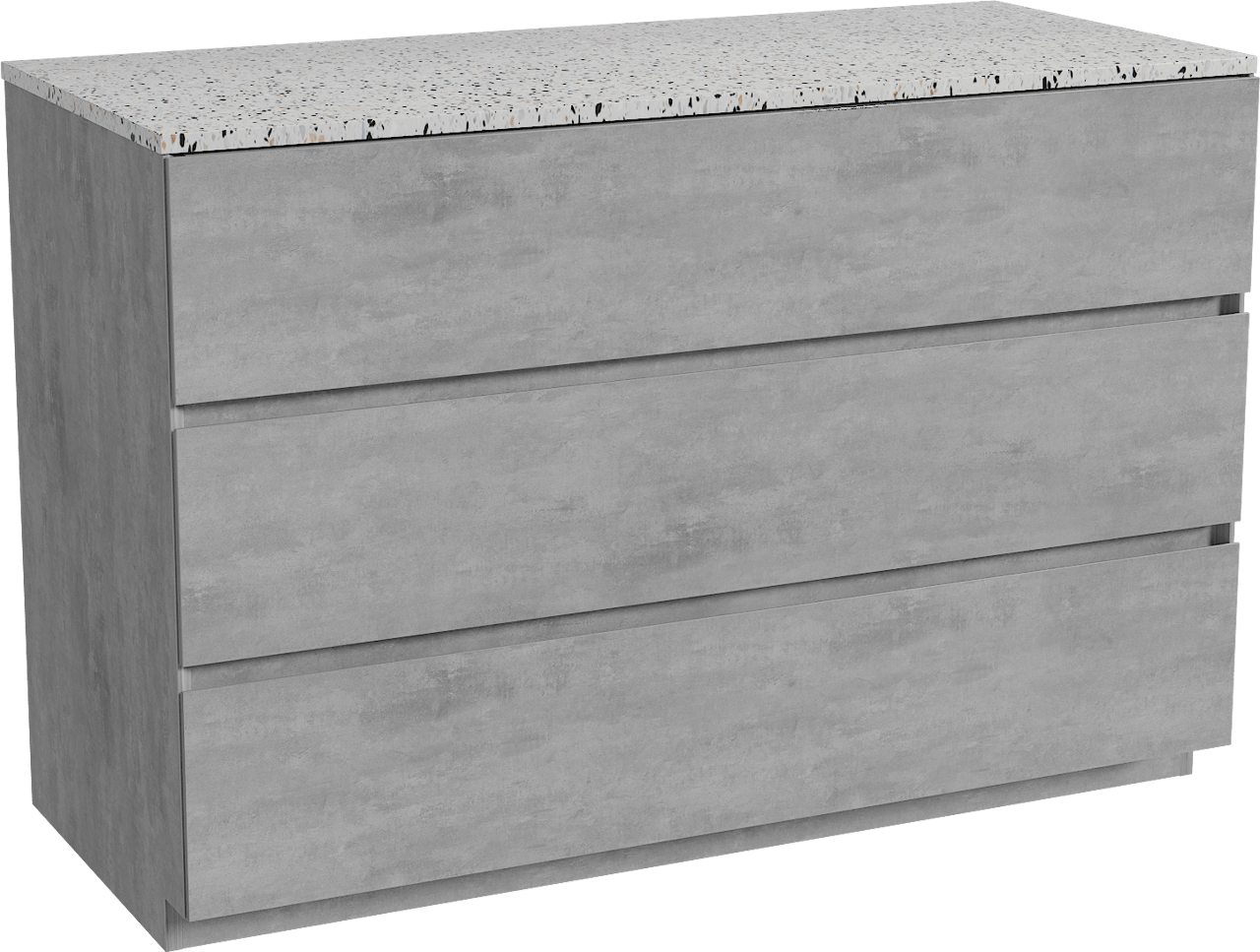 Storke Edge staand badmeubel 120 x 52 cm beton donkergrijs met Tavola enkel of dubbel wastafelblad in mat wit/zwart terrazzo