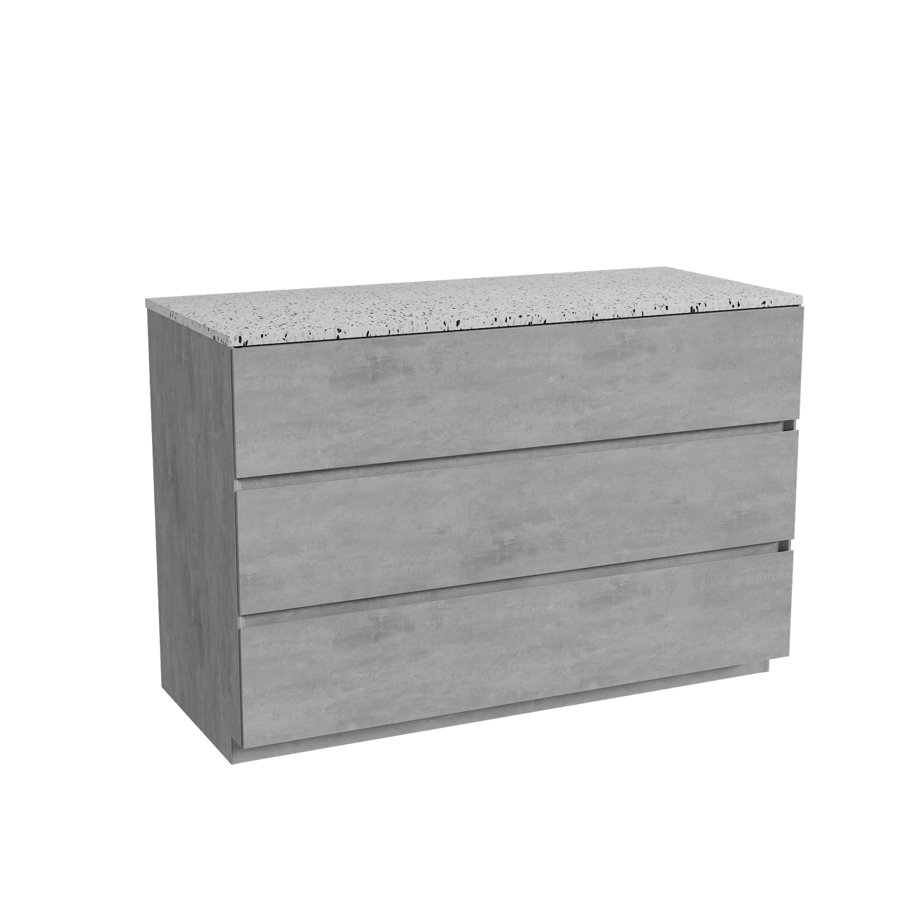 Storke Edge freistehendes Möbelstück Set: 120 x 52 cm, Beton dunkelgrau, mit Tavola Einzel- oder Doppel Waschtischplatte, Terrazzo in Weiß/Schwarz matt