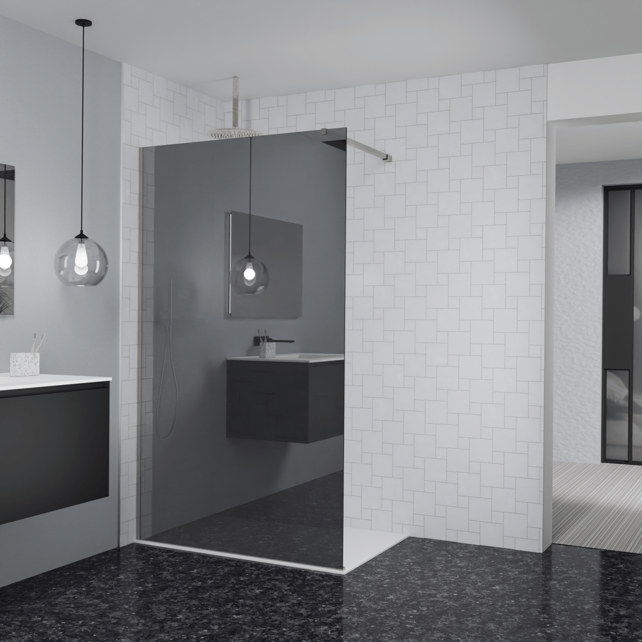 Balmani Modular Walk-In Dusche: 120 x 200 cm, Reflex-Spiegelglas, Profil Brushed CoolMetal