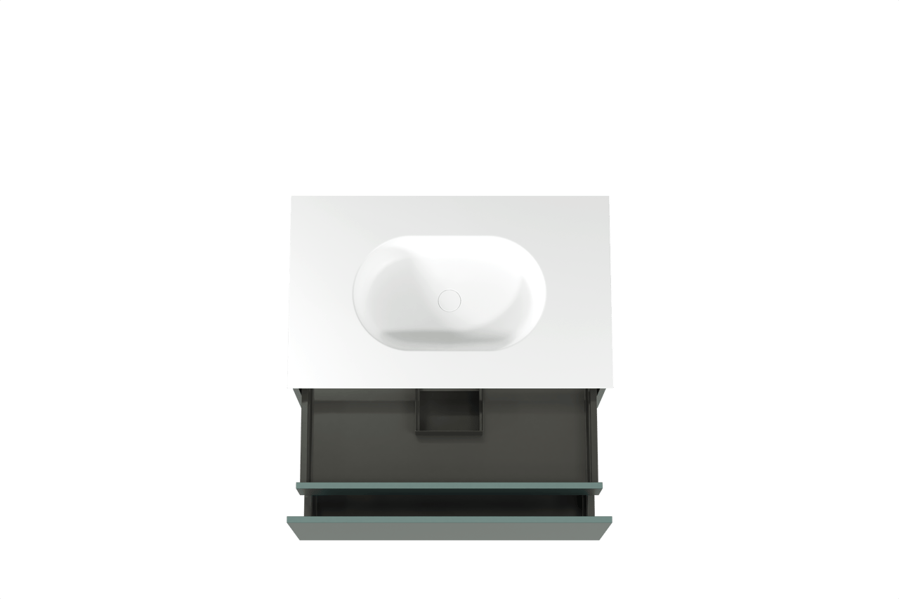 Balmani Sfera hängendes Möbelstück Set: 90 x 55 cm, Forest, mit Tablo Oval Einzelwaschtisch, Solid Surface Weiß matt