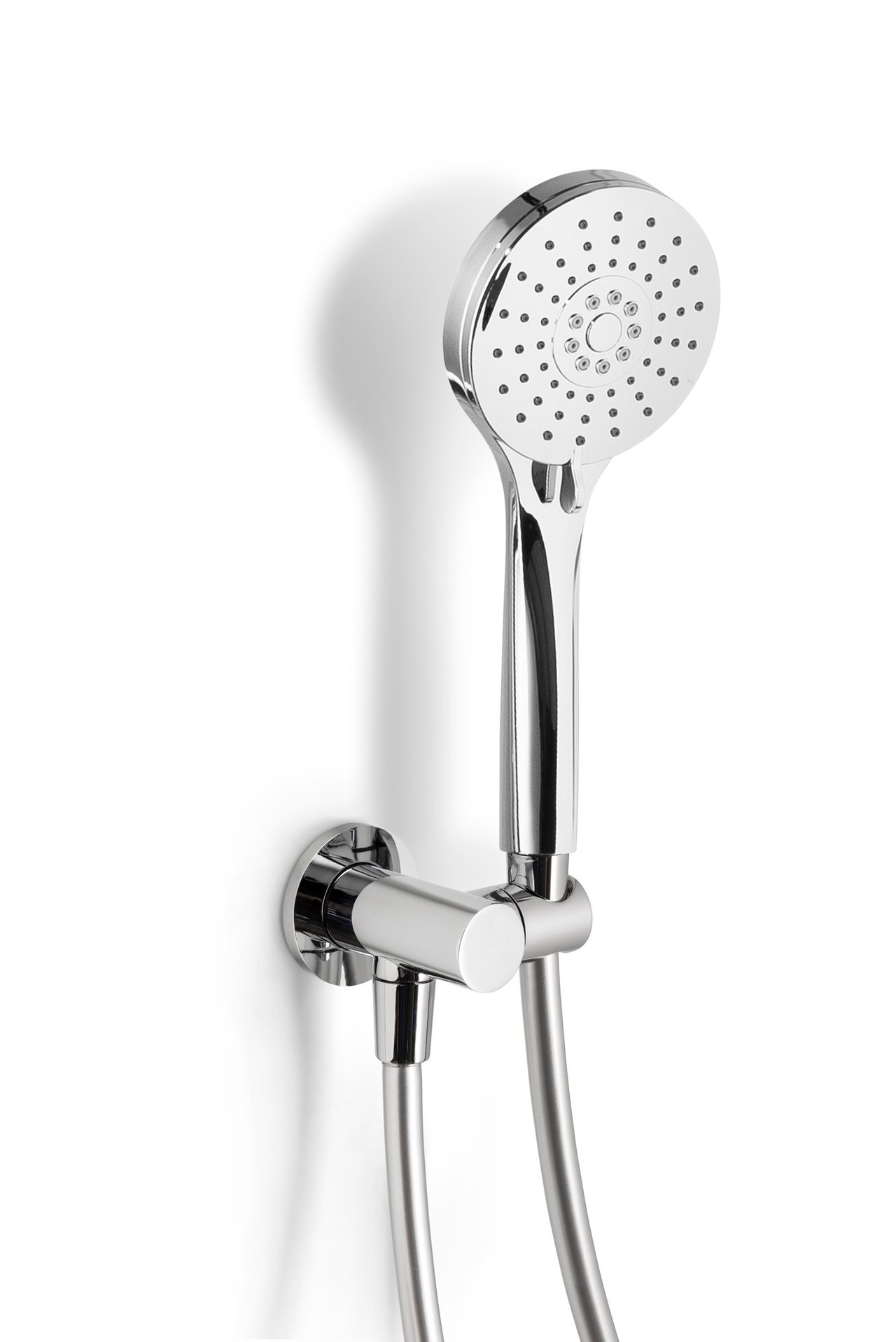 Blaufoss Round Handbrause-Set mit Wandanschlussbogen, 3 Strahlfunktionen, Chrom Glänzend