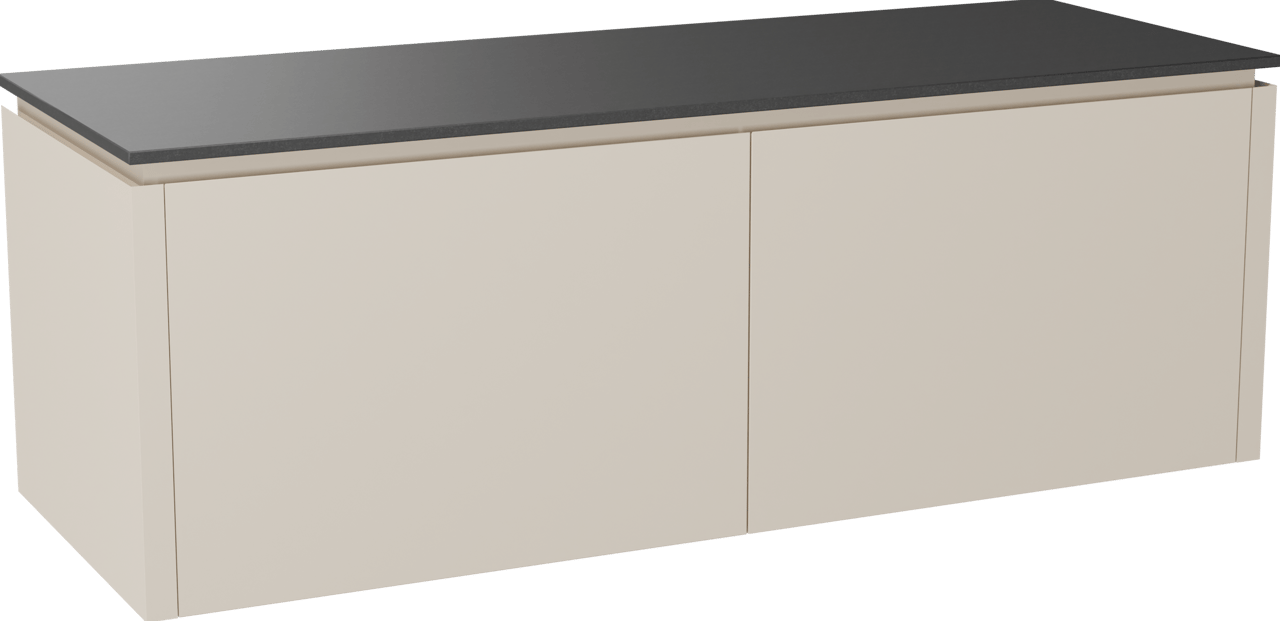 Balmani Eclips meuble salle de bains suspendu 150 x 55 cm Sandbeige avec Stretto tablette simple ou double en Granit noir