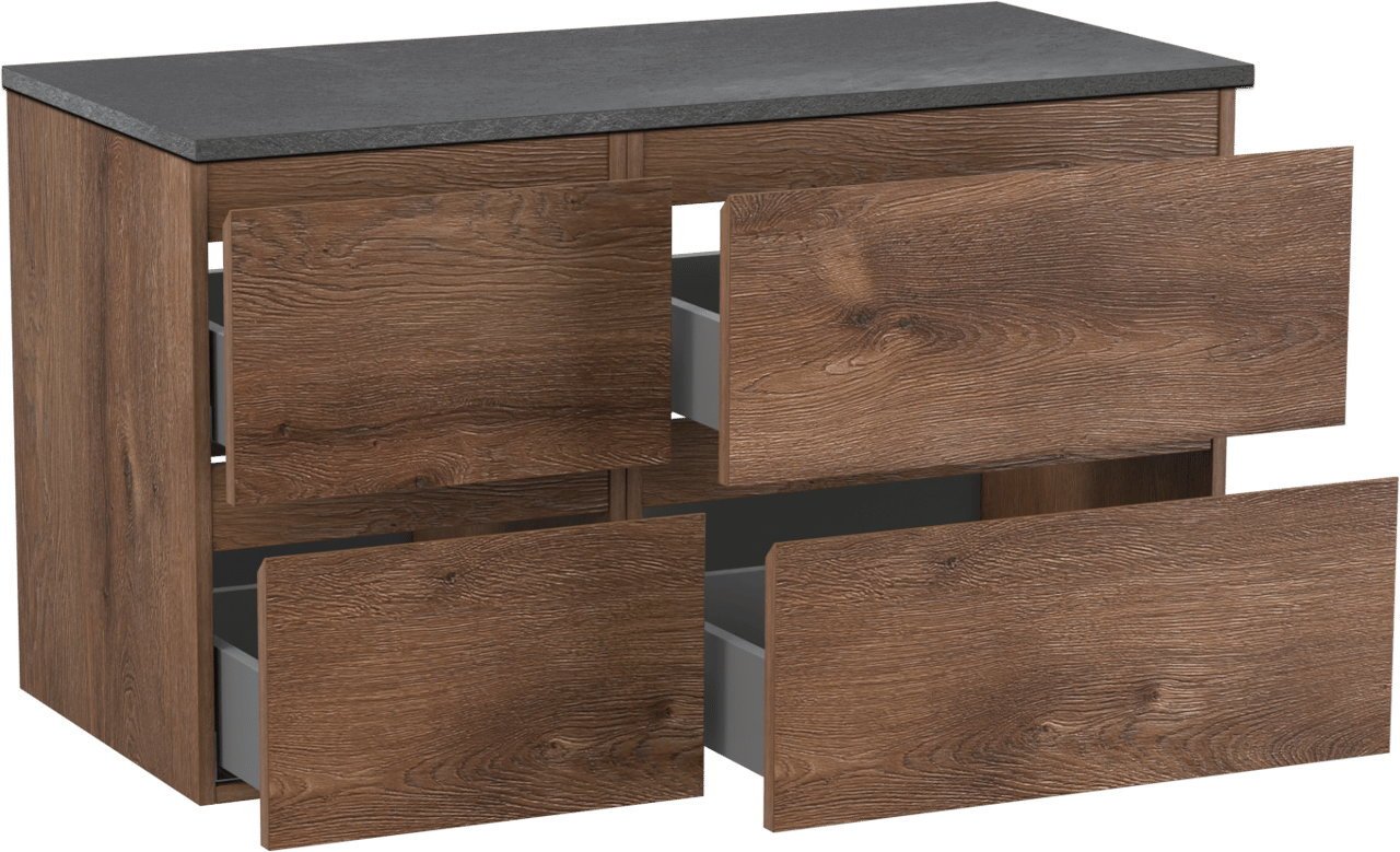 Linie Lado hängendes Möbelstück Set: 100 x 46 cm, Braune Eiche, mit Lado Einzel- oder Doppel Waschtischplatte, Melamin Schiefergrau