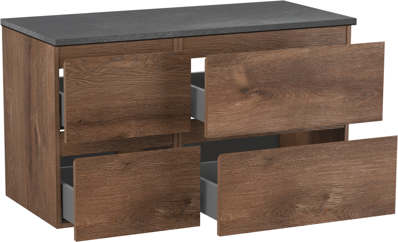 Linie Lado hängendes Möbelstück Set: 100 x 46 cm, Braune Eiche, mit Lado Einzel- oder Doppel Waschtischplatte, Melamin Schiefergrau