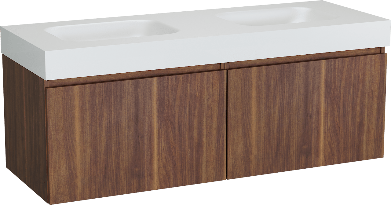 Balmani Sfera meuble salle de bains suspendu 150 x 55 cm noyer américain avec Arcato double vasque en solid surface blanc mat