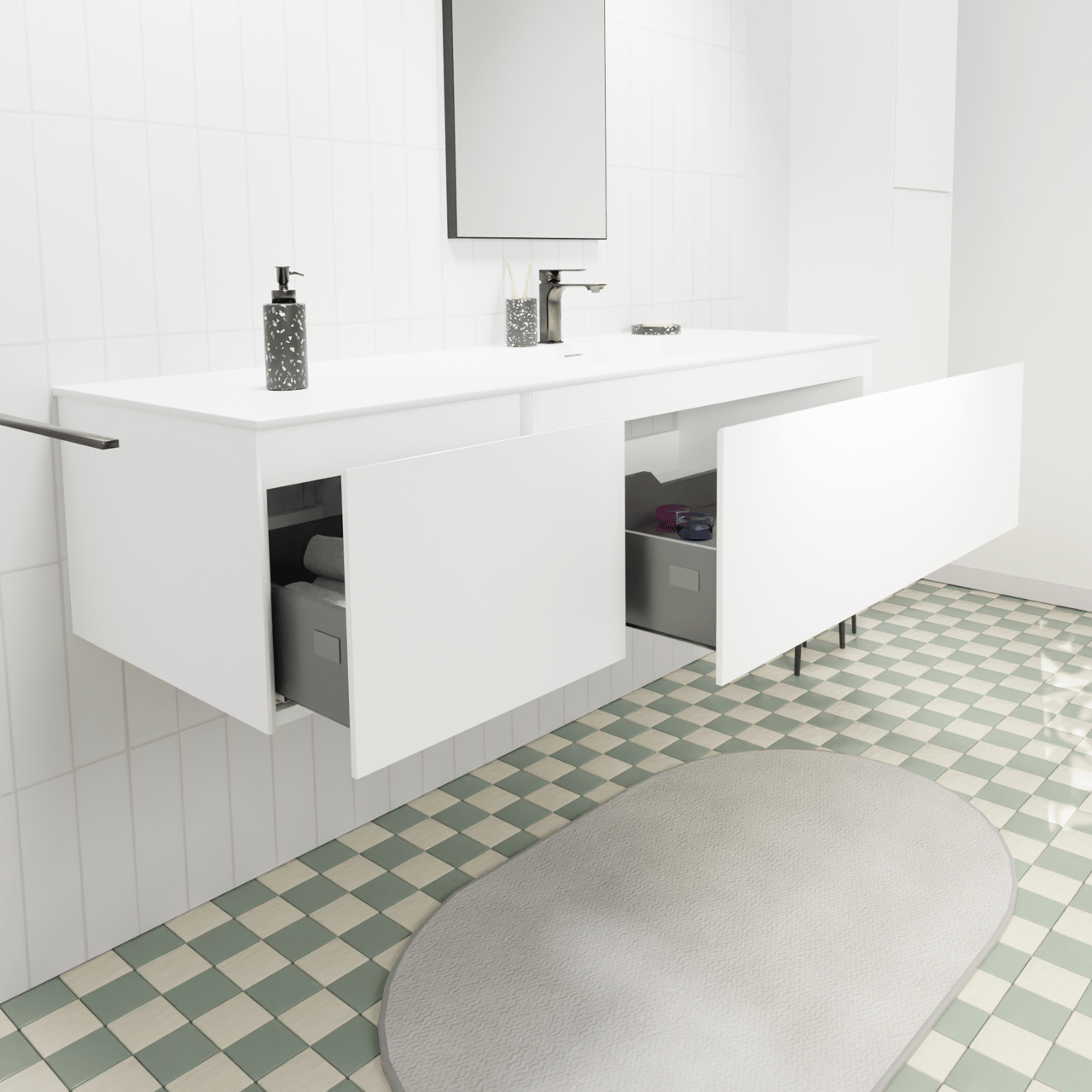 Storke Edge zwevend badmeubel 150 x 52 cm mat wit met Mata asymmetrisch rechtse wastafel in solid surface mat wit