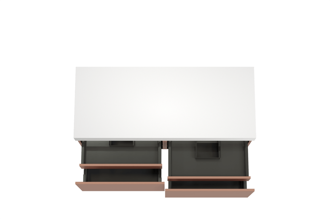 Balmani Sfera hängendes Möbelstück Set: 135 x 55 cm, Cotto, mit Dominus Einzel- oder Doppel Waschtischplatte, Solid Surface Weiß matt