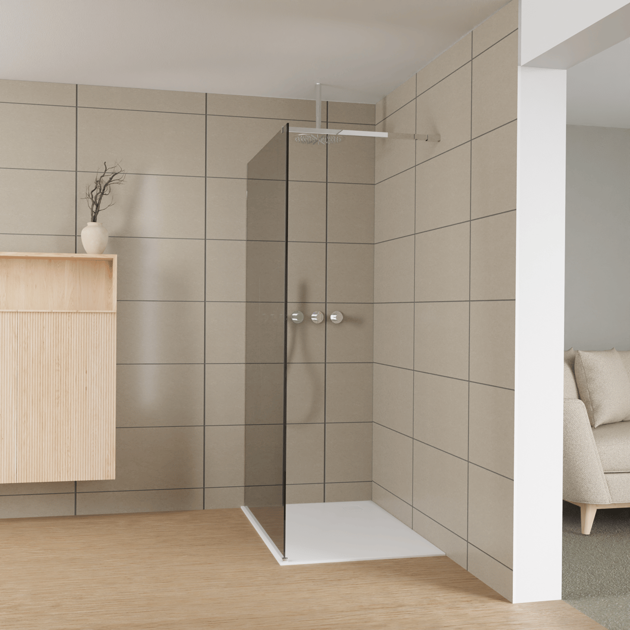 Balmani Modular Walk-In Dusche: 120 x 200 cm, Reflex-Spiegelglas, Profil Chrom glänzend