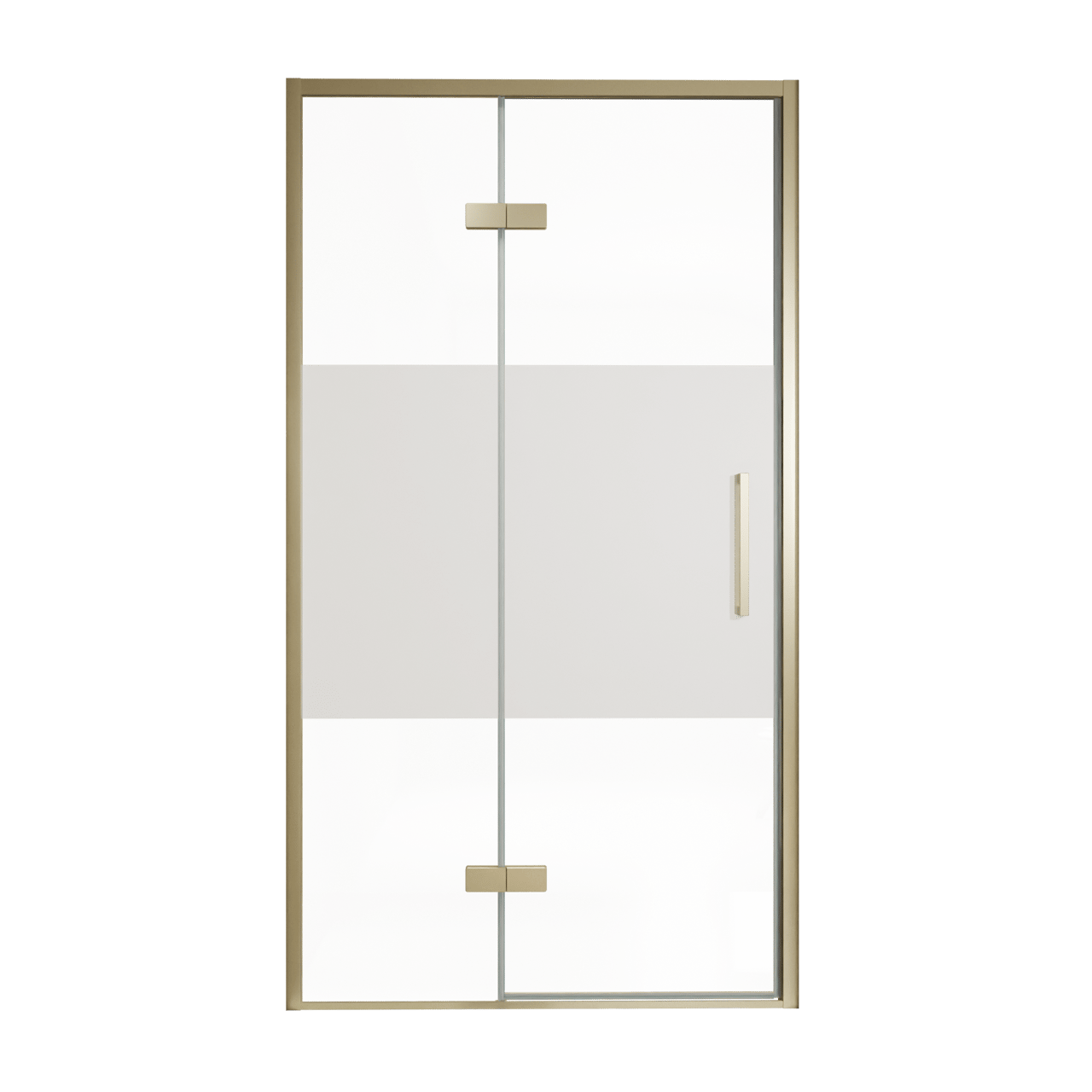 Balmani Senses Design porte pivotante à gauche 120 cm x 210 cm verre transparent avec bande matte, Profil Brushed Champagne Gold