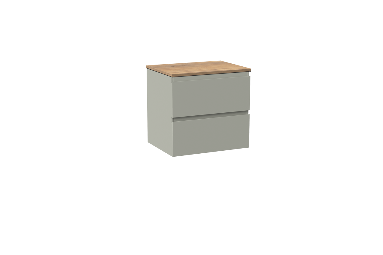 Linie Lado hängendes Möbelstück Set: 60 x 46 cm, Greige, mit Lado Einzel Waschtischplatte, Melamin Naturbelassene Eiche