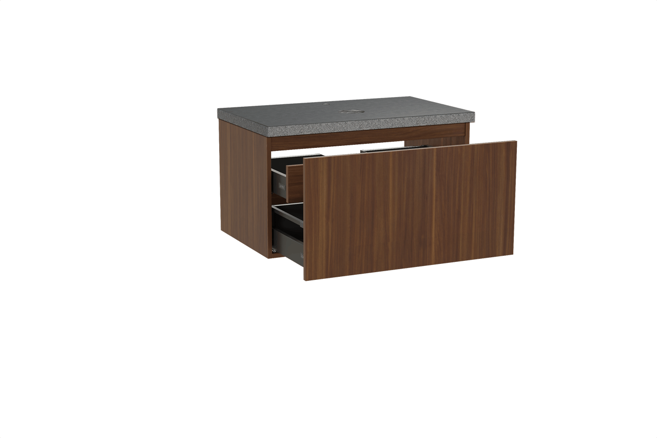 Balmani Sfera meuble salle de bains suspendu 90 x 55 cm noyer américain avec Rock tablette simple en granit noir