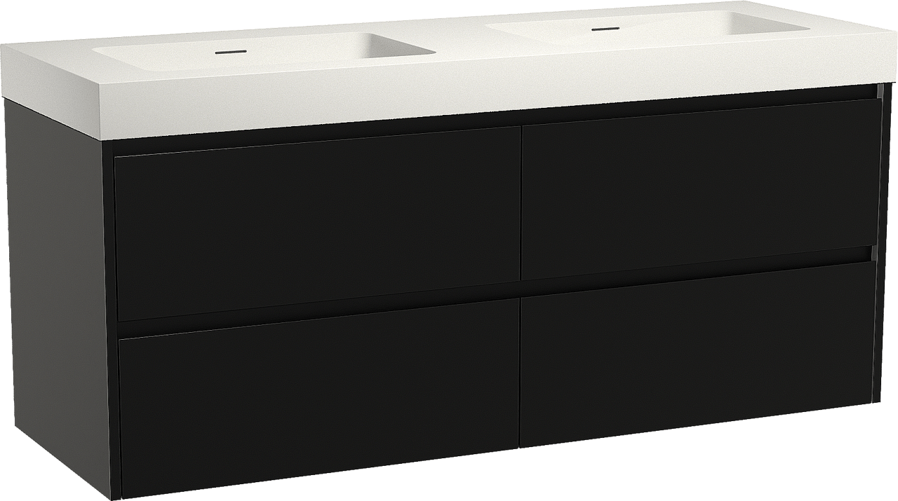 Storke Seda meuble salle de bains suspendu 150 x 52 cm noir mat avec Mata High double vasque en solid surface blanc mat