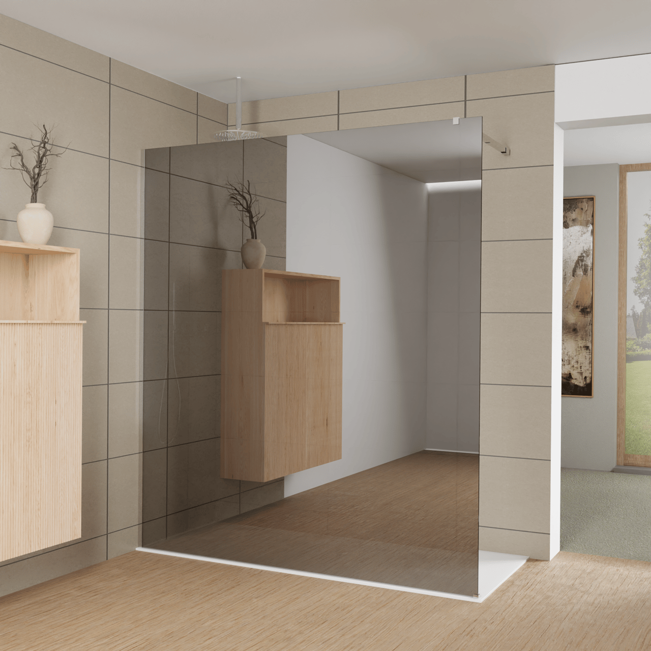 Balmani Modular Walk-In Dusche: 180 x 200 cm, Reflex-Spiegelglas, inklusive Coating, Profil Chrom glänzend