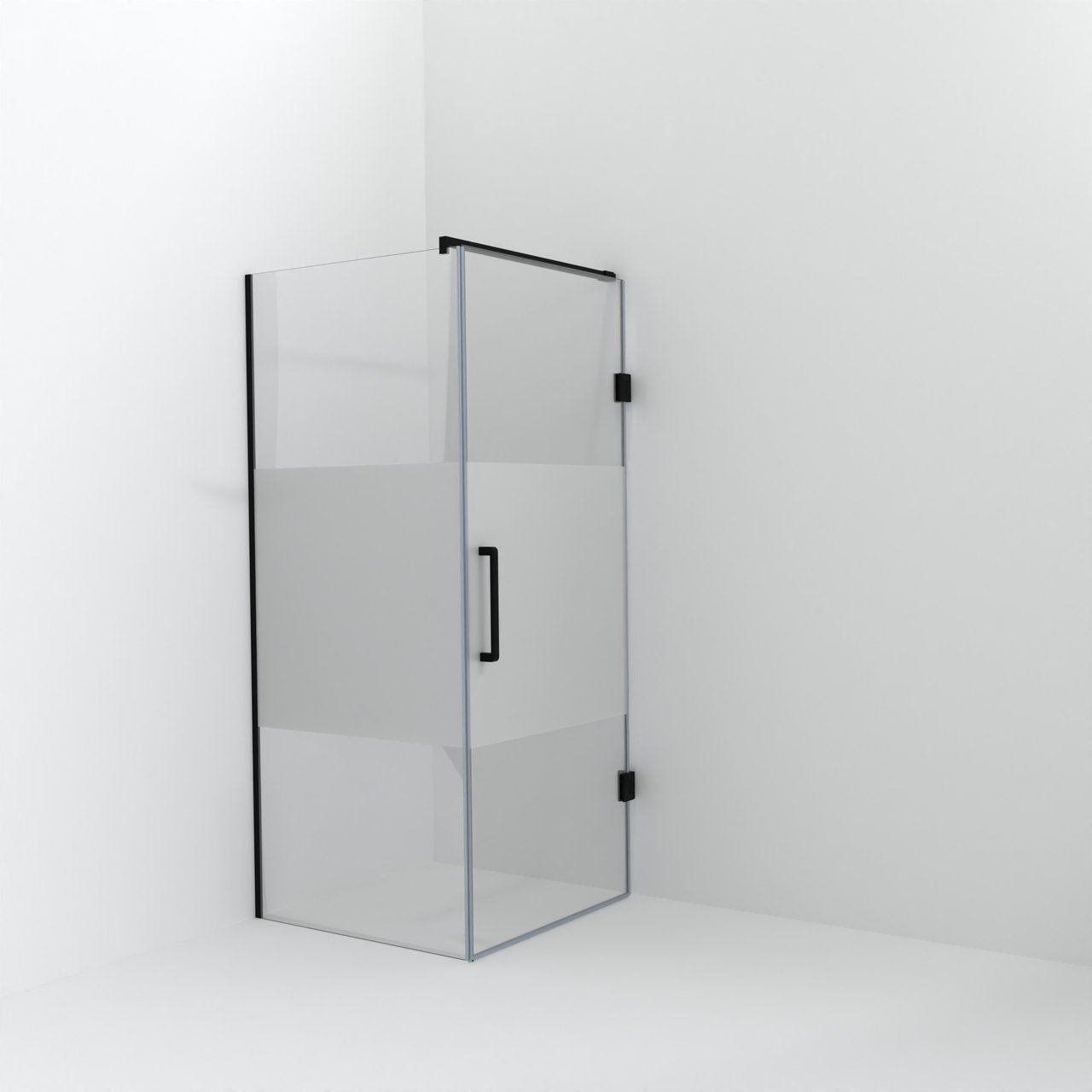 Balmani Modular douche à l'italienne avec porte: 90 x 200 cm avec porte 90 cm, Verre transparent avec bande matte, Profil Noir mat