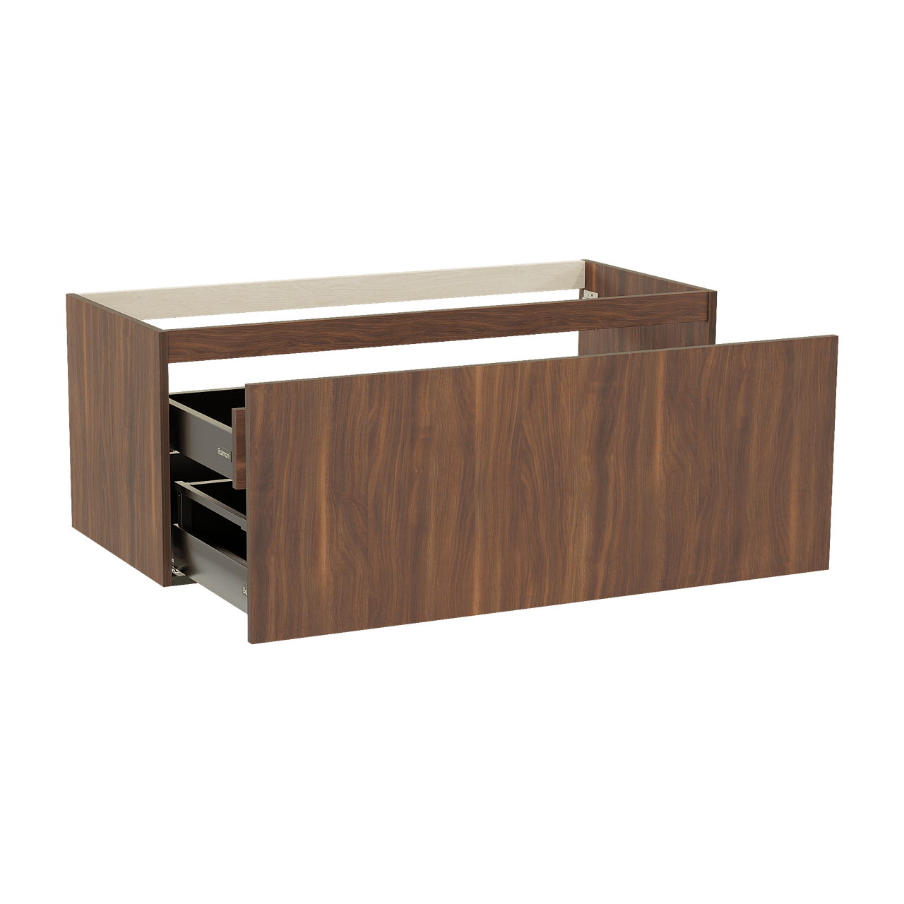 Balmani Sfera hängender Waschbeckenunterschrank: 120 x 55 cm, Amerikanischer Nussbaum, 2 Schubladen