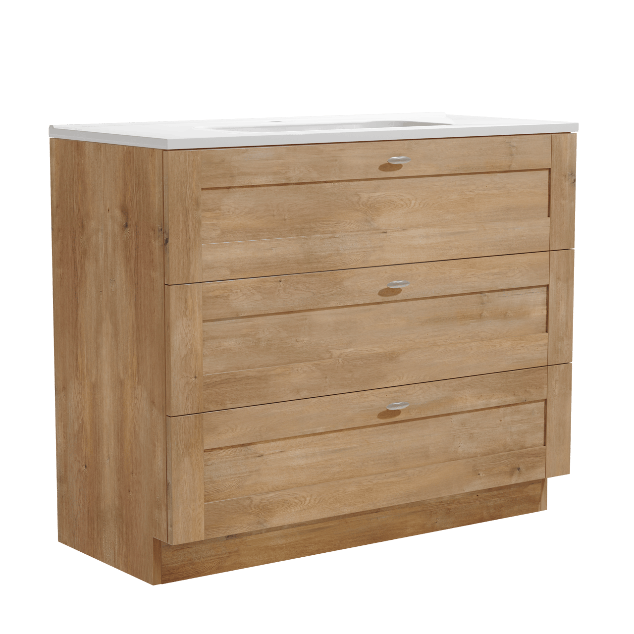 Linie Classo freistehendes Möbelstück Set: 100 x 46 cm, Naturbelassene Eiche, mit Baro Einzelwaschtisch, Porzellan Weiß glänzend