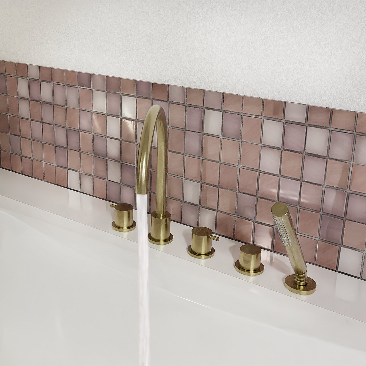 Blaufoss Round 5 trous Robinet de baignoire sur gorge brushed champagne gold set douchette incl.