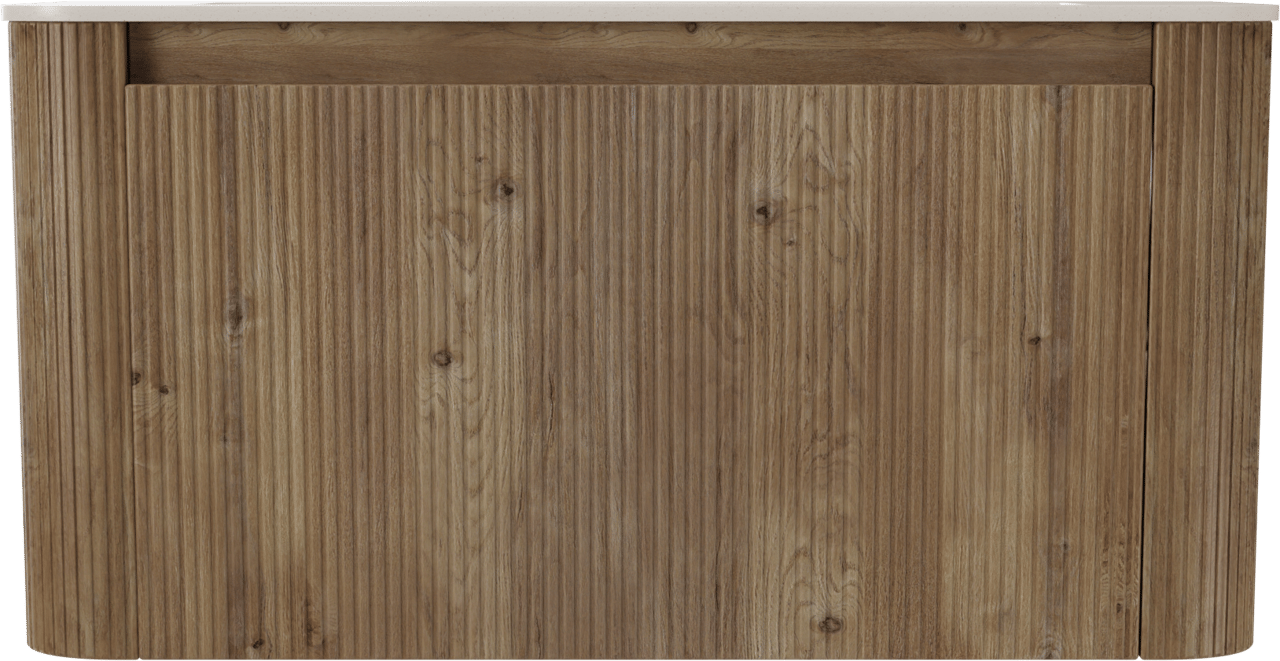 Storke Soft hängendes Möbelstück Set: 100 x 46 cm, Eiche rau, mit Mata Soft Einzelwaschtisch Solid Surface Beige Granit, Vertikale symmetrische gerade Rippe