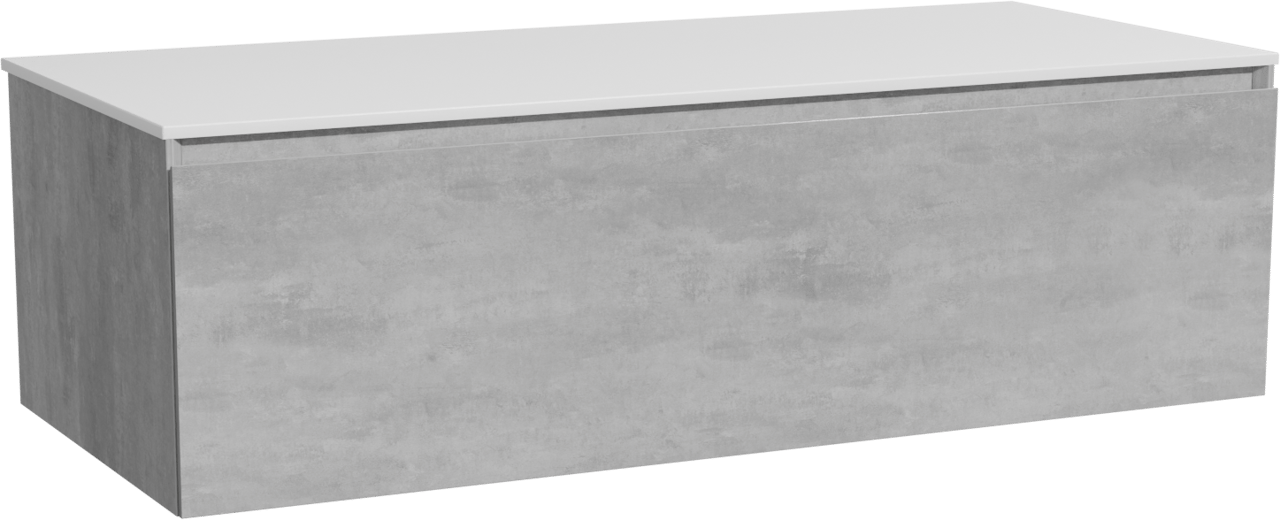 Storke Edge meuble salle de bains suspendu 120 x 52 cm béton gris foncé avec Tavola tablette simple ou double en solid surface blanc mat