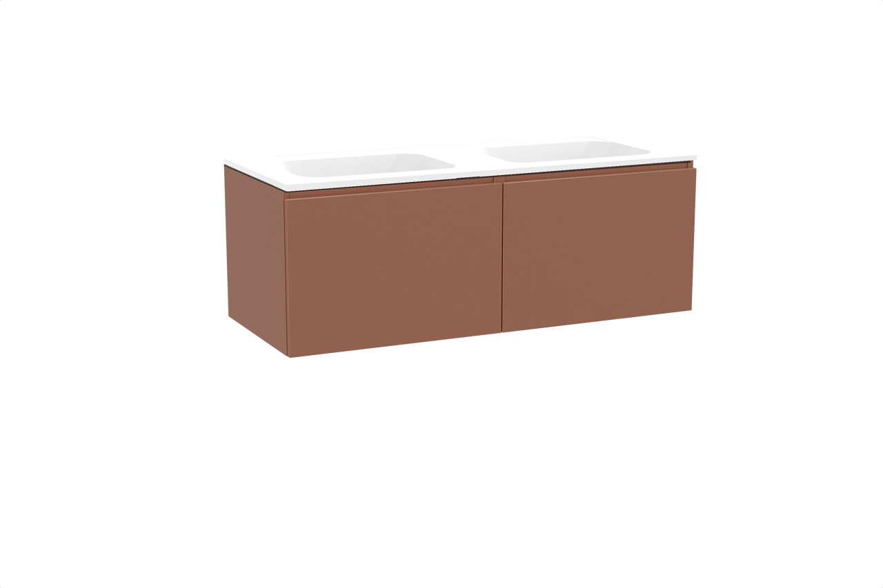 Balmani Sfera meuble salle de bains suspendu 135 x 55 cm cotto avec Tablo Strada double vasque en marbre composite blanc mat