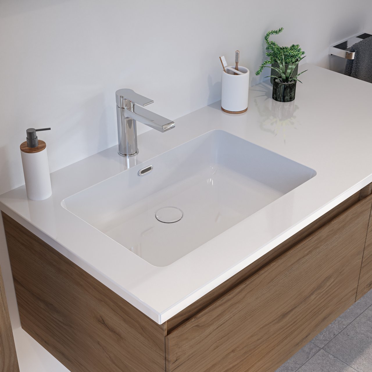 Storke Diva asymmetrisch linkse wastafel glanzend composiet marmer 110 x 52 cm combinatie kast 45 cm