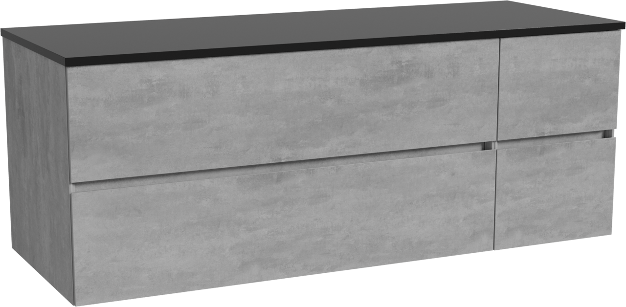 Storke Edge meuble salle de bains suspendu 140 x 52 cm béton gris foncé avec Panton tablette simple ou double en mdf enduit de poudre noir mat