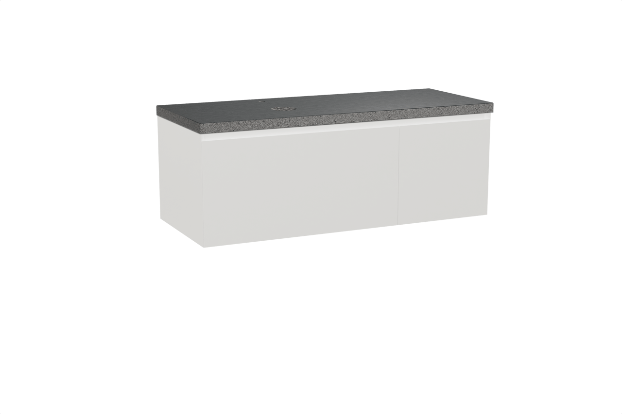 Balmani Idra hängendes Möbelstück Set: 135 x 55 cm, Weiß matt, mit Rock Waschtisch links, Schwarzes Granit