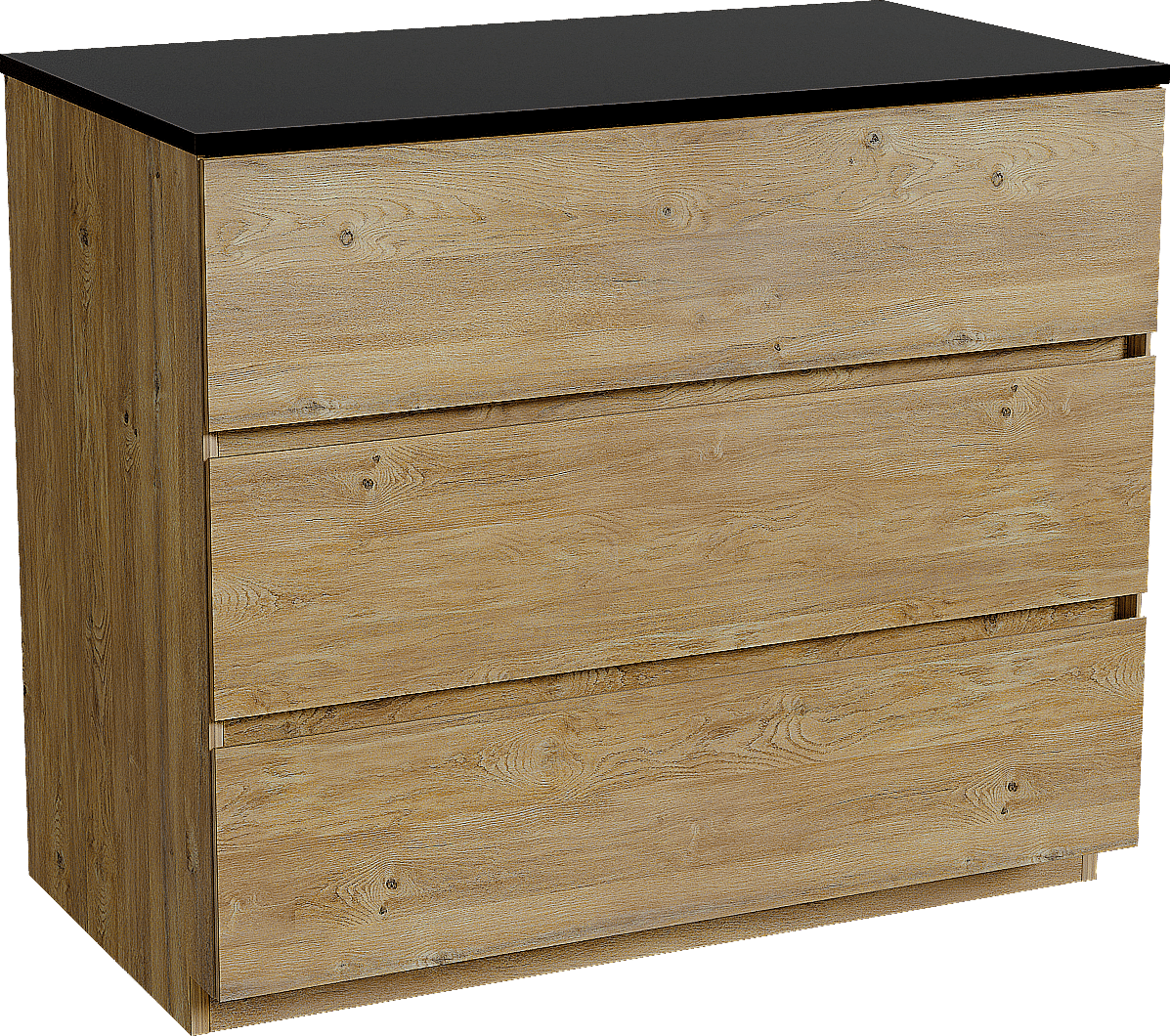 Storke Edge freistehendes Möbelstück Set: 95 x 52 cm, Rohe Eiche, mit Panton Einzel Waschtischplatte, Pulverbeschichtetes MDF Schwarz matt