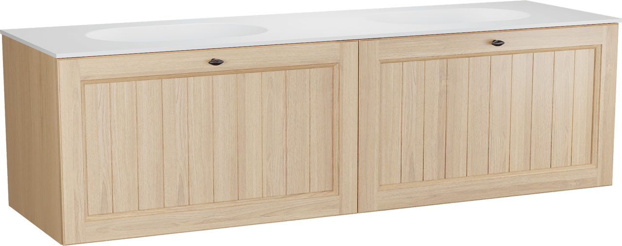 Balmani Lemon meuble salle de bains suspendu 180 x 55 cm, plaqué chêne naturel avec Tablo Oval double vasque en blanc mat