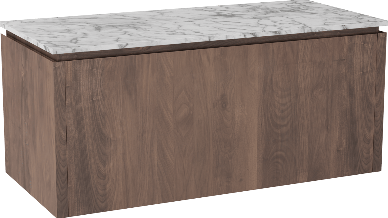 Balmani Eclips hängendes Möbelstück Set: 120 x 55 cm, Amerikanischer Nussbaum, mit Stretto Einzel- oder Doppel Waschtischplatte Carrara-Marmor