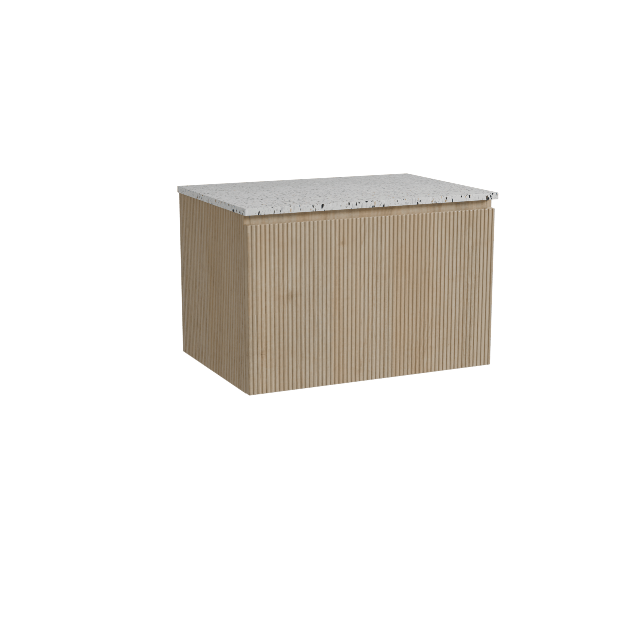Storke Ribs meuble salle de bains suspendu 75 x 52 cm chêne brut avec Tavola tablette simple en blanc/noir mat terrazzo, Nervure droite symétrique verticale