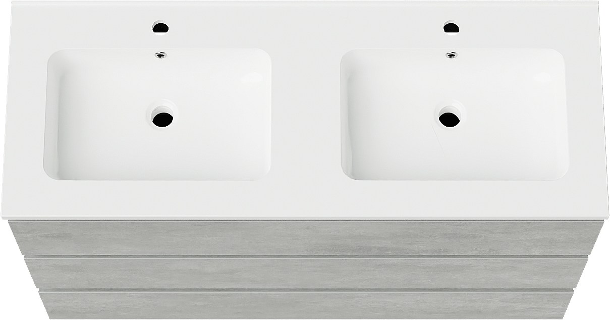 Linie Lado meuble salle de bains à poser 120 x 46 cm béton gris foncé avec Vano double vasque en marbre composite blanc brillant