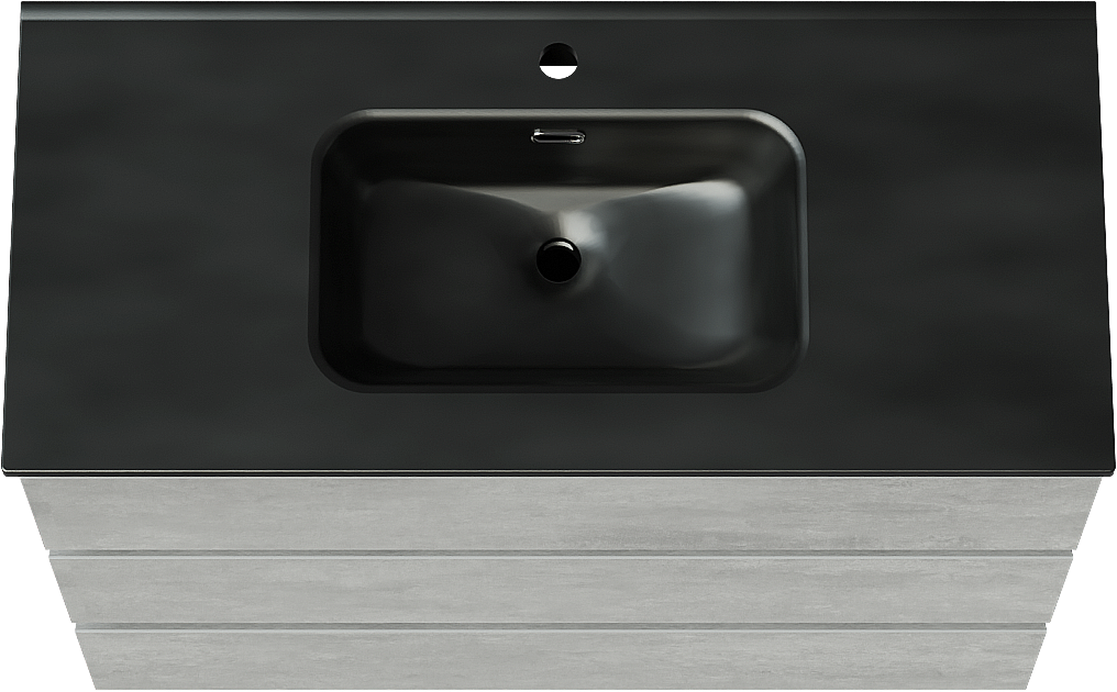 Linie Lado freistehendes Möbelstück Set: 100 x 46 cm, Beton dunkelgrau, mit Baro Einzelwaschtisch, Porzellan Schwarz matt