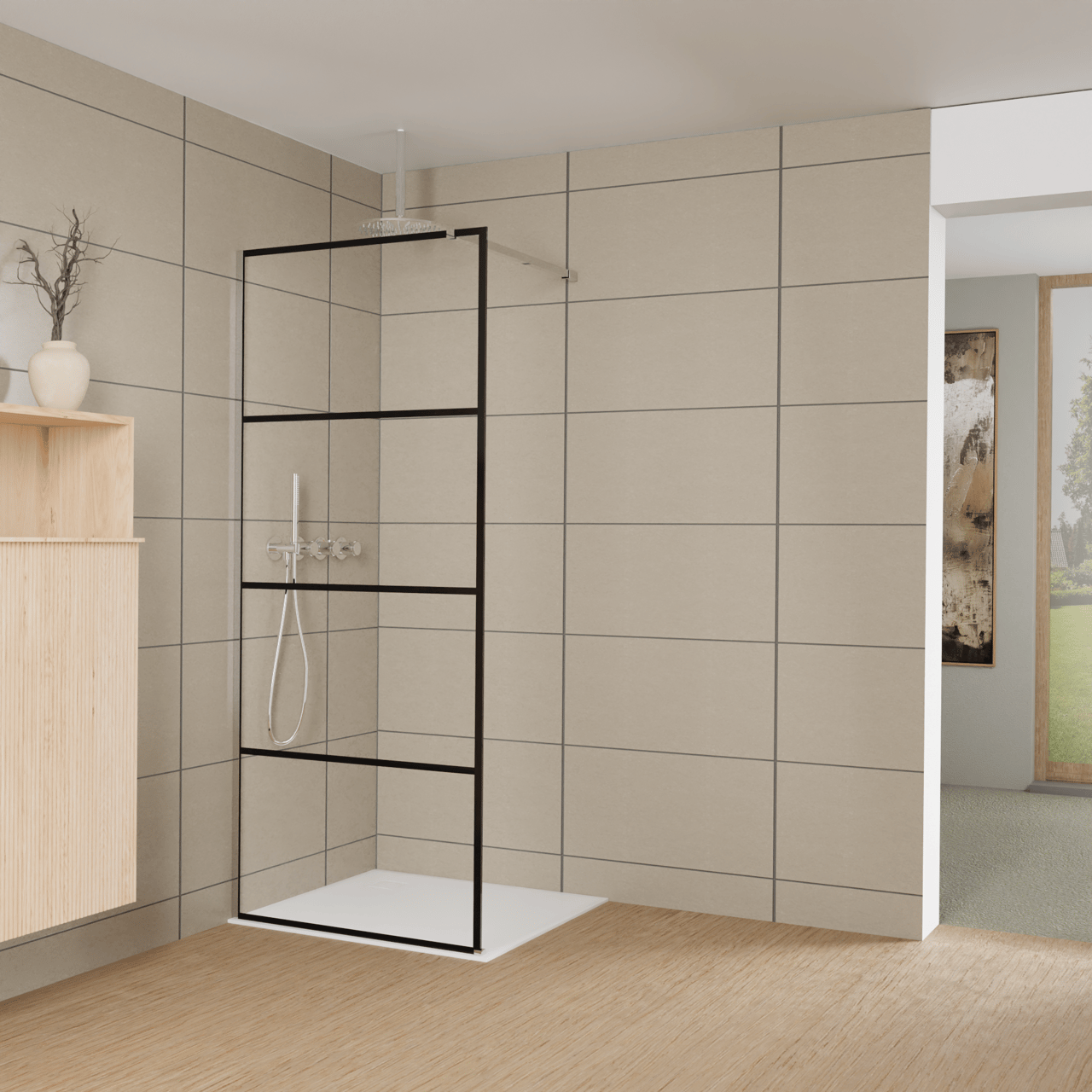 Balmani Modular Walk-In Dusche: 90 x 200 cm, Lined, inklusive Coating, Profil Chrom glänzend