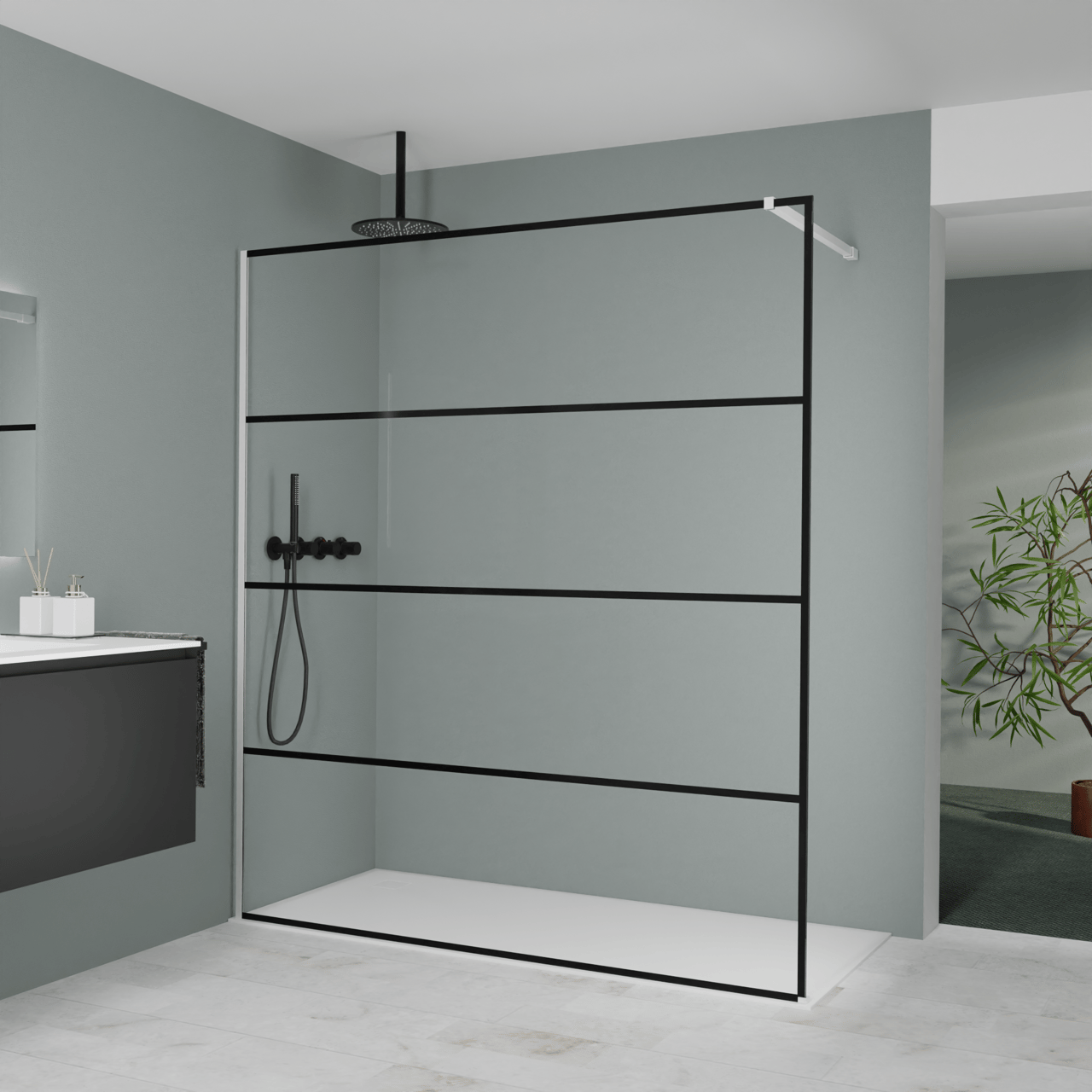 Balmani Modular Walk-In Dusche: 180 x 200 cm, Lined, Profil Weiß matt