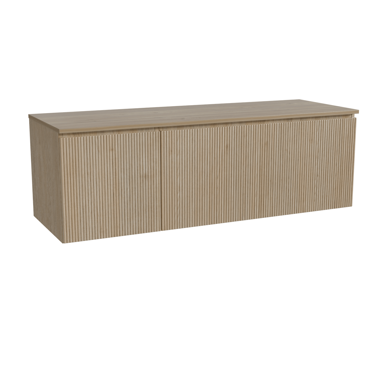 Storke Ribs hängendes Möbelstück Set: 150 x 52 cm, Rohe Eiche, mit Panton Einzel- oder Doppel Waschtischplatte, Melamin, Rohe Eiche, Vertikale symmetrische gerade Rippe