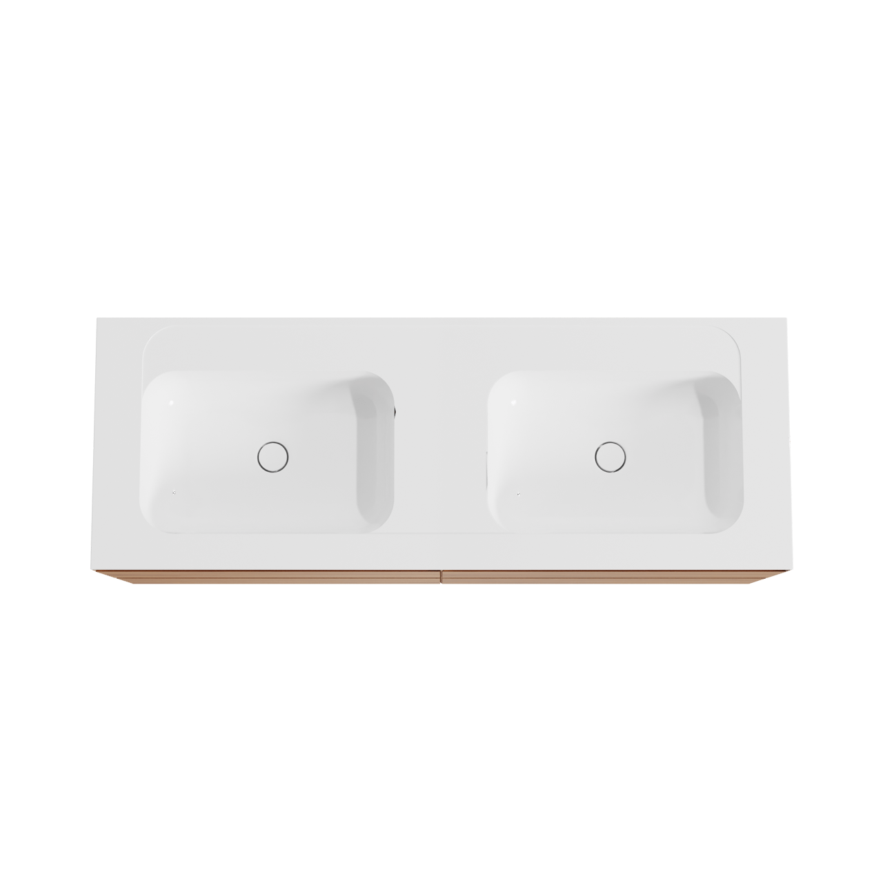 Balmani Mitra meuble salle de bains suspendu 150 x 55 cm teck avec Tablo Strada double vasque en marbre composite blanc brillant