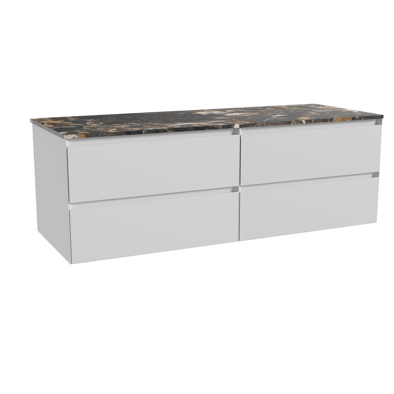 Balmani Mitra meuble salle de bains suspendu 150 x 55 cm blanc mat avec Stretto tablette simple ou double en marbre portoro gold