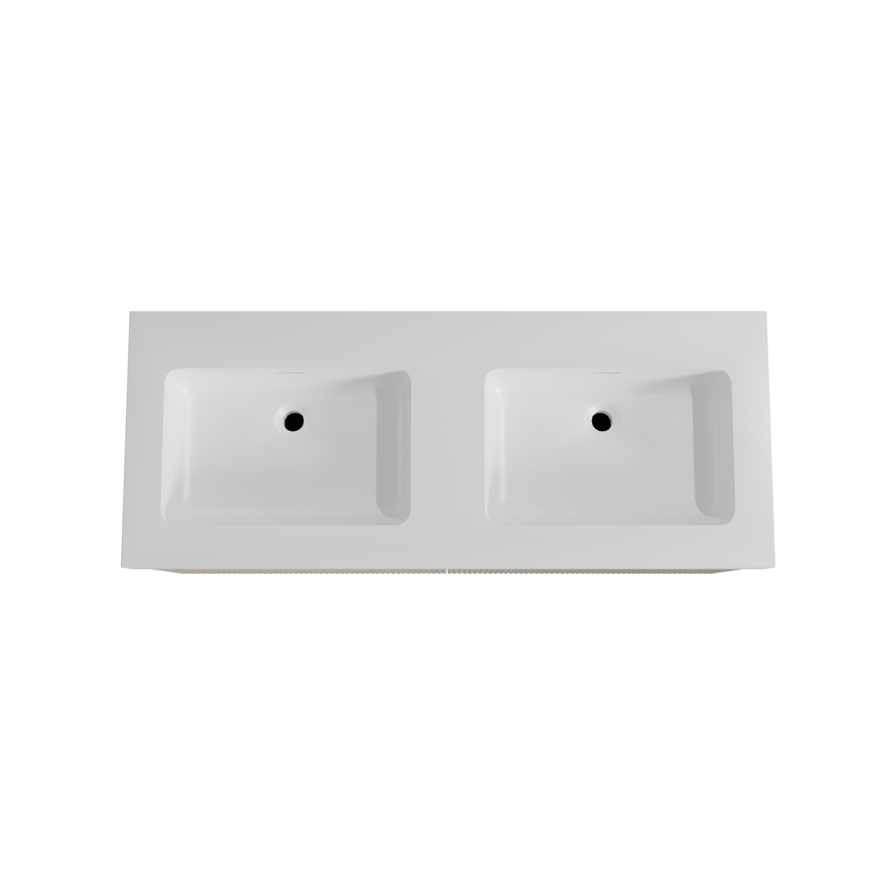 Storke Ribs zwevend badkamermeubel 130 x 52 cm ruwe eik met Mata High dubbele wastafel in solid surface mat wit, Verticale symmetrische rechte ribbel