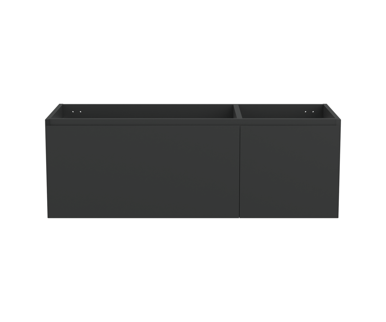 Balmani Idra hängender Waschbeckenunterschrank: 135 x 55 cm, asymmetrisch links, Schwarz matt, 4 Schubladen